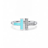 18K T Diamond & Turquoise Wire Ring