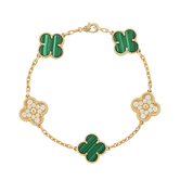 18K Vintage Alhambra Five Motifs Malachite Diamonds Bracelet